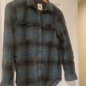 Billabong Green and Blue Plaid Casual Shirt
